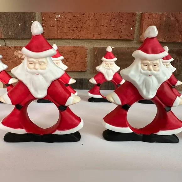 Collection of Dept 56 Ceramic Christmas Santa Napkin Ring Holder Lot Of 10 3.5” - Picture 4 of 5